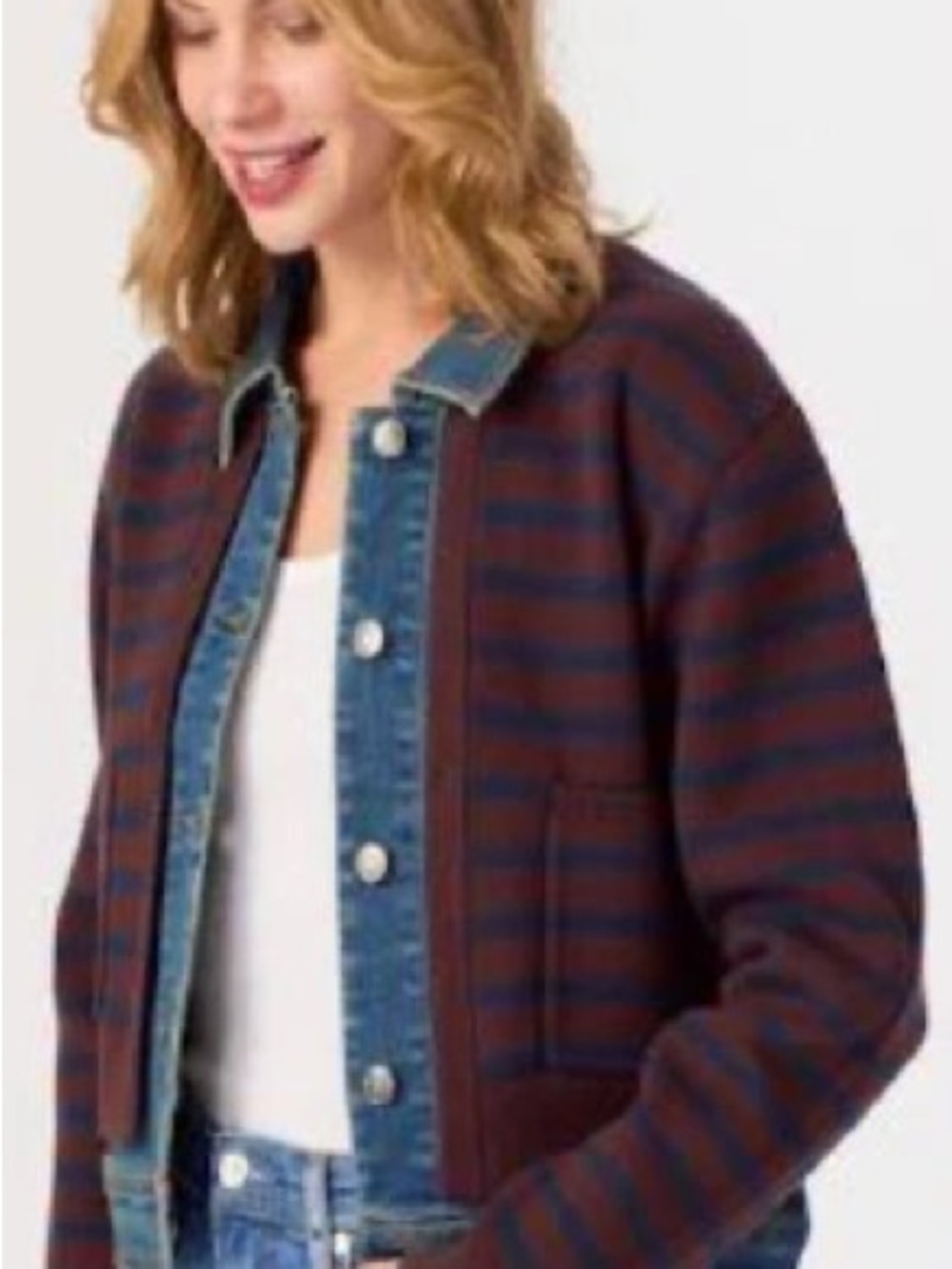 J. Society Striped Knit Bomber Jacket in Burgundy and Navy